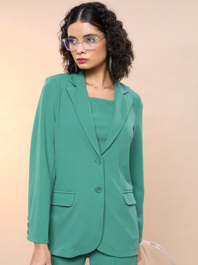 Tokyo Talkies Women Green Blazer With Trouser - Green - Image 2