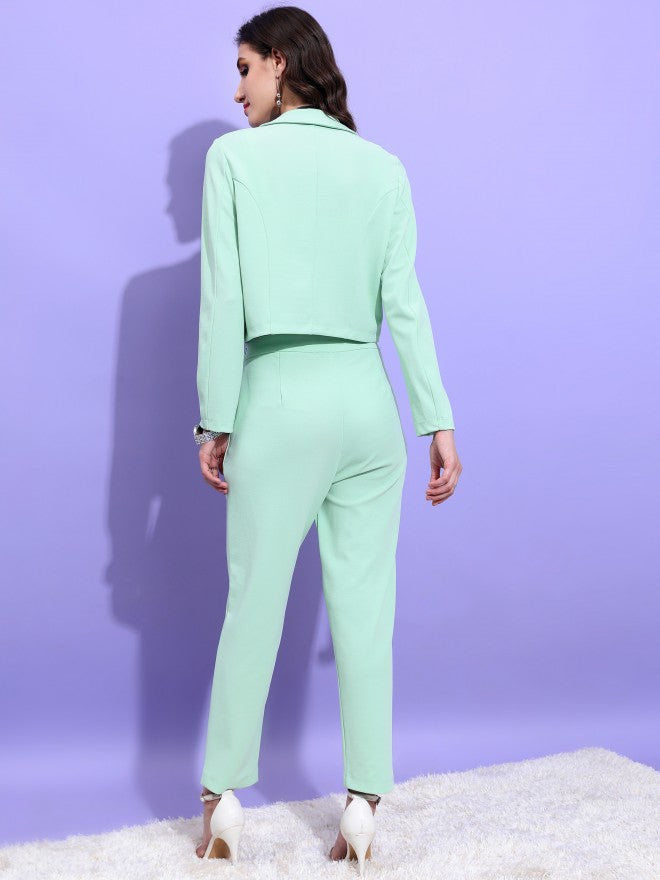 Tokyo Talkies Women Green Blazer With Trouser - Green - Image 3