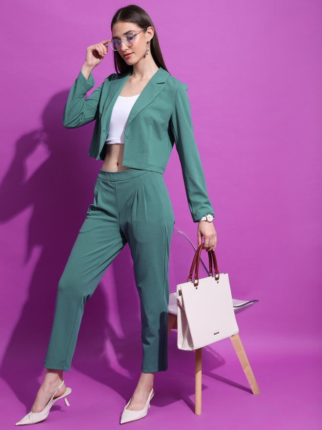 Tokyo Talkies Women Green Blazer With Trouser - Green - Image 1