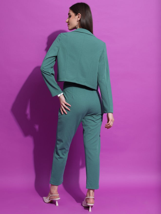 Tokyo Talkies Women Green Blazer With Trouser - Green - Image 3