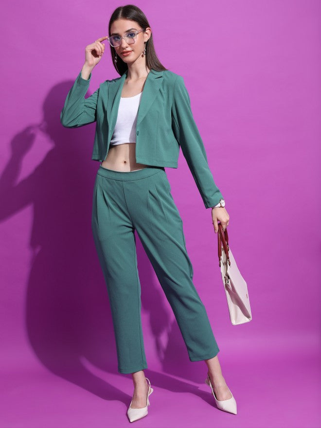 Tokyo Talkies Women Green Blazer With Trouser - Green - Image 4