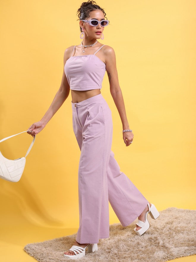 Tokyo Talkies Women Lavender Top With Trouser - Lavender - Image 1