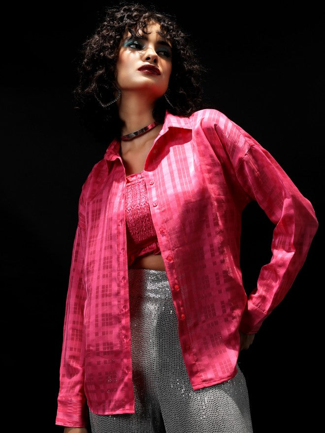 Tokyo Talkies Women Pink Striped Regular Top - Pink - Image 1