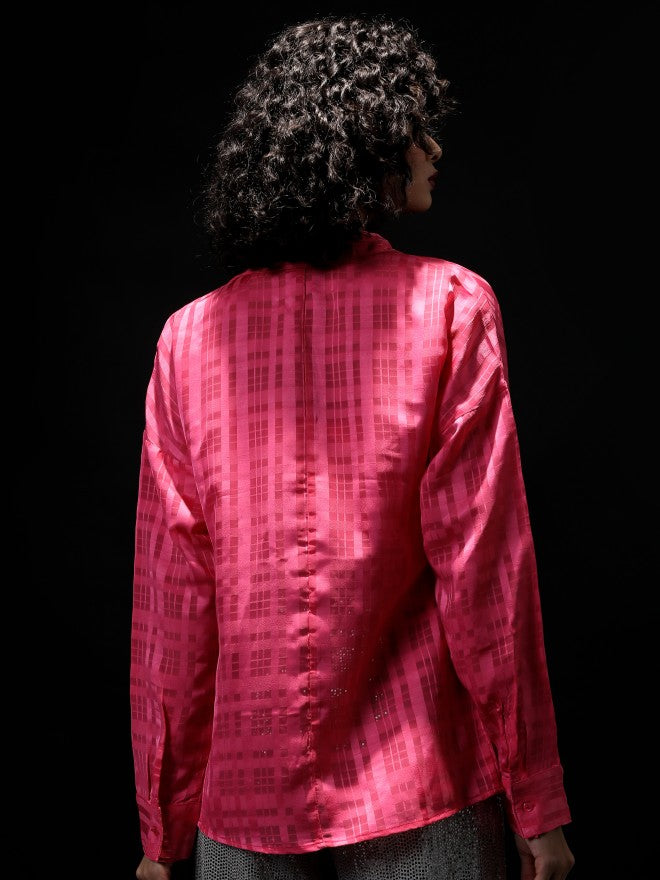 Tokyo Talkies Women Pink Striped Regular Top - Pink - Image 3