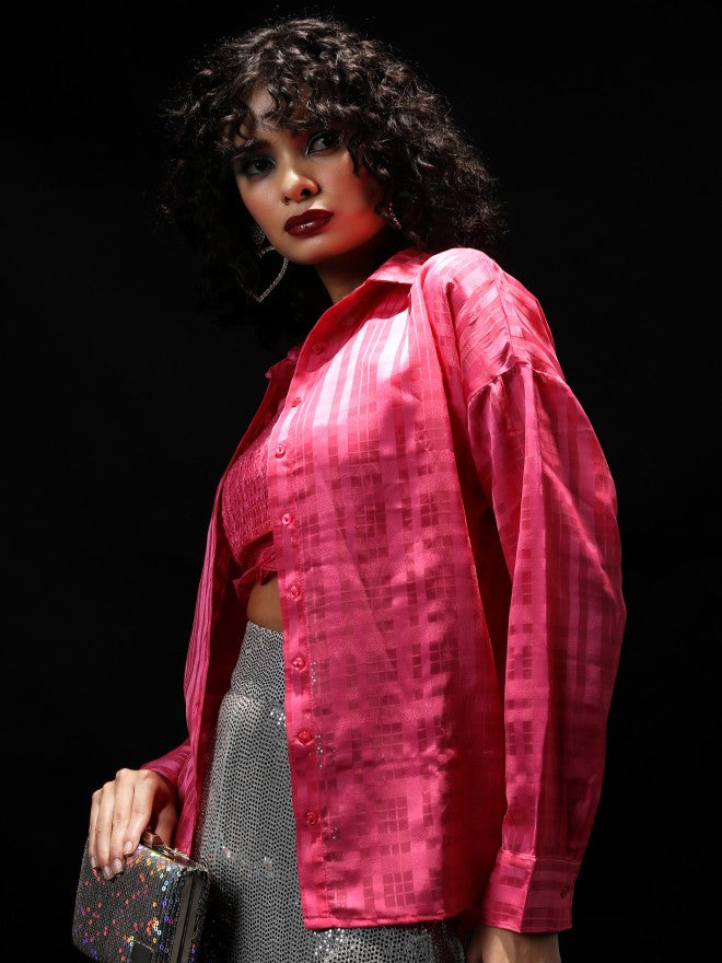 Tokyo Talkies Women Pink Striped Regular Top - Pink - Image 4