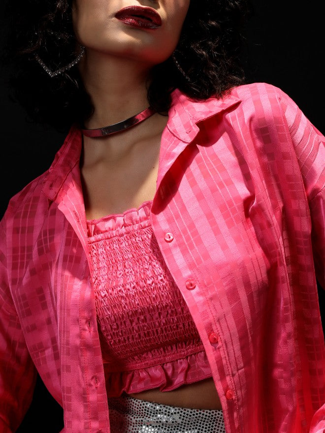Tokyo Talkies Women Pink Striped Regular Top - Pink - Image 5