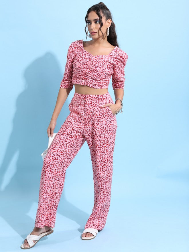 Tokyo Talkies Women Red/Off White/Multi Top With Trouser Co-Ords - Multi - Image 4