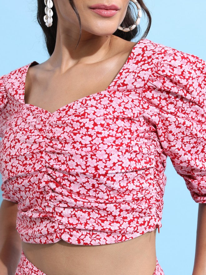 Tokyo Talkies Women Red/Off White/Multi Top With Trouser Co-Ords - Multi - Image 5