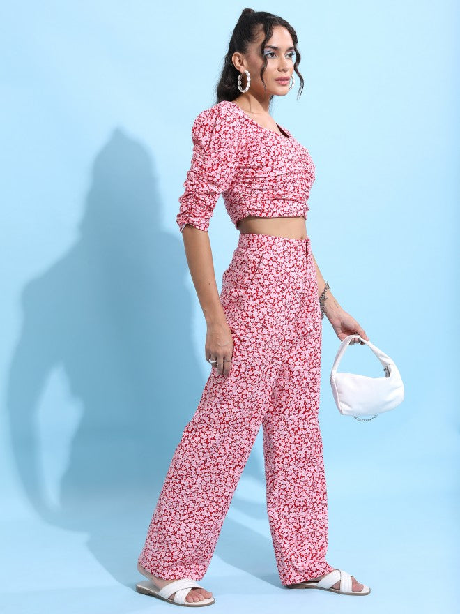 Tokyo Talkies Women Red/Off White/Multi Top With Trouser Co-Ords - Multi - Image 6