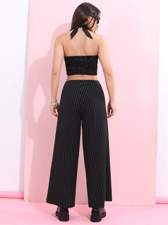 Tokyo Talkies Women Black Crop Top With Flared Trouser Co-Ords - Black - Image 3