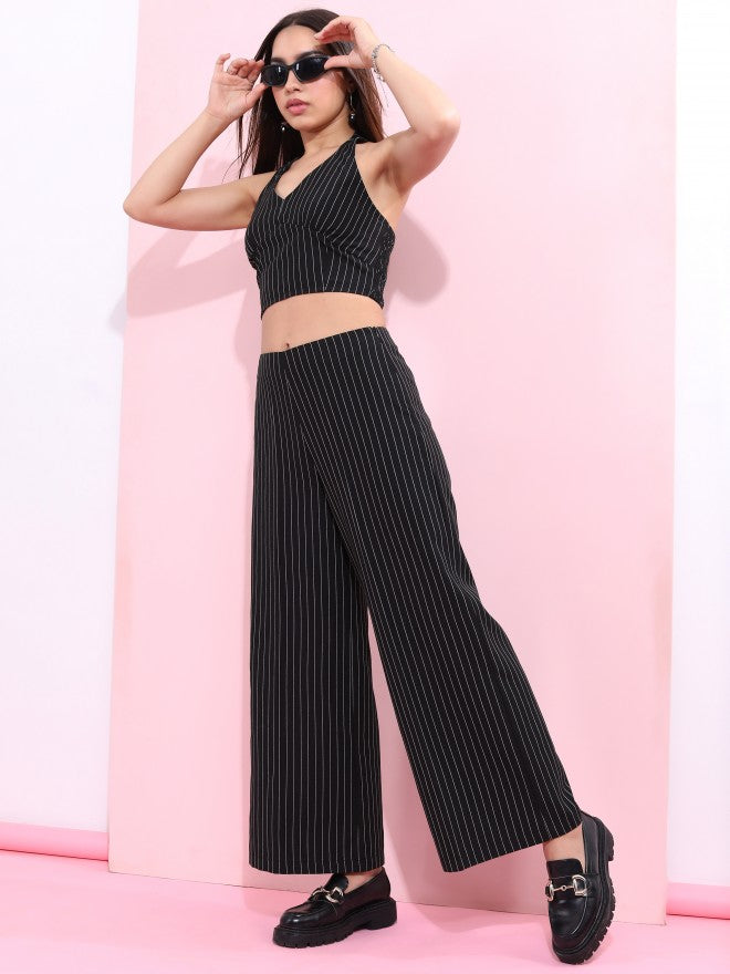 Tokyo Talkies Women Black Crop Top With Flared Trouser Co-Ords - Black - Image 4
