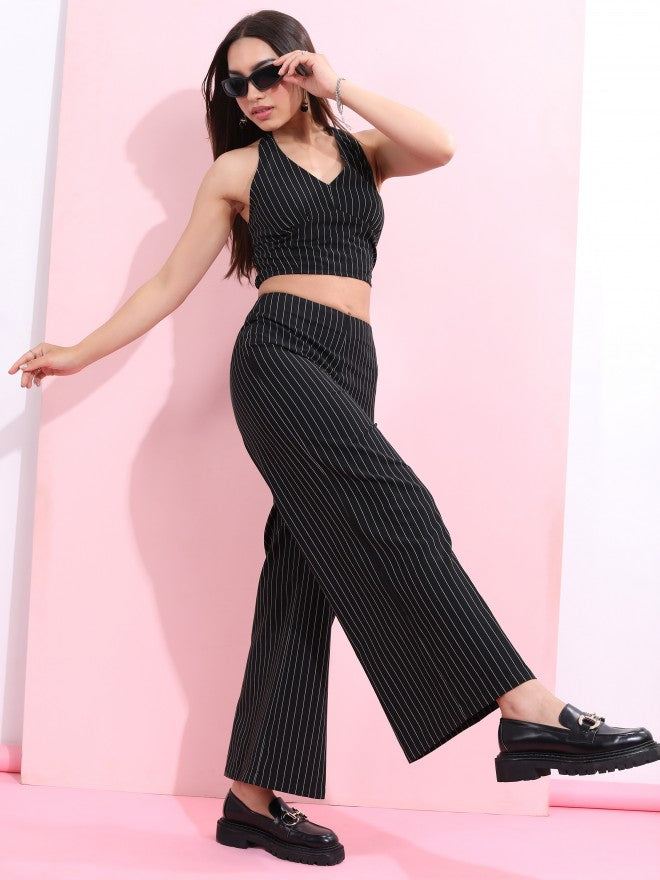 Tokyo Talkies Women Black Crop Top With Flared Trouser Co-Ords - Black - Image 6