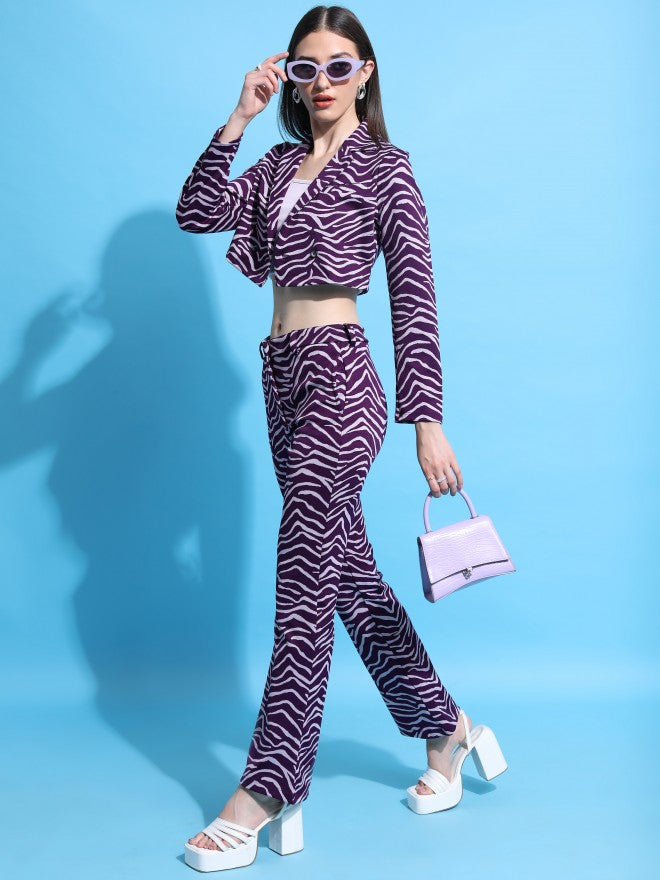 Tokyo Talkies Women Purple/Lavender Blazer With Trouser Co-Ords - Purple - Image 2