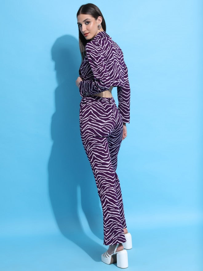 Tokyo Talkies Women Purple/Lavender Blazer With Trouser Co-Ords - Purple - Image 3