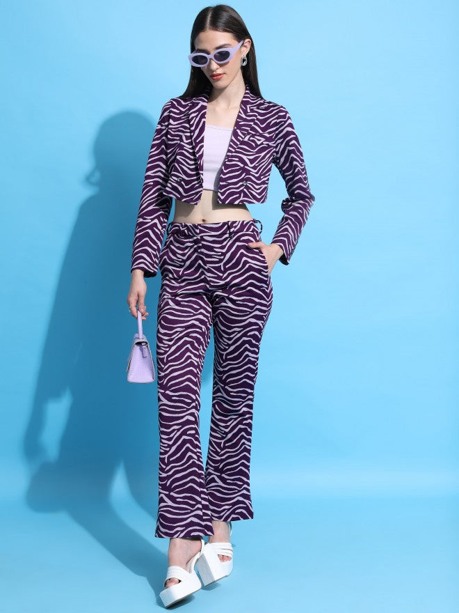 Tokyo Talkies Women Purple/Lavender Blazer With Trouser Co-Ords - Purple - Image 4