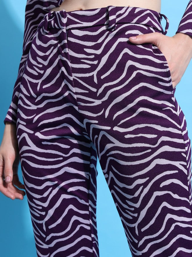 Tokyo Talkies Women Purple/Lavender Blazer With Trouser Co-Ords - Purple - Image 6