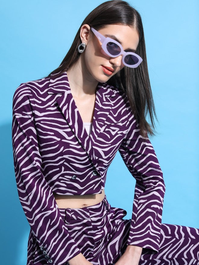 Tokyo Talkies Women Purple/Lavender Blazer With Trouser Co-Ords - Purple - Image 8