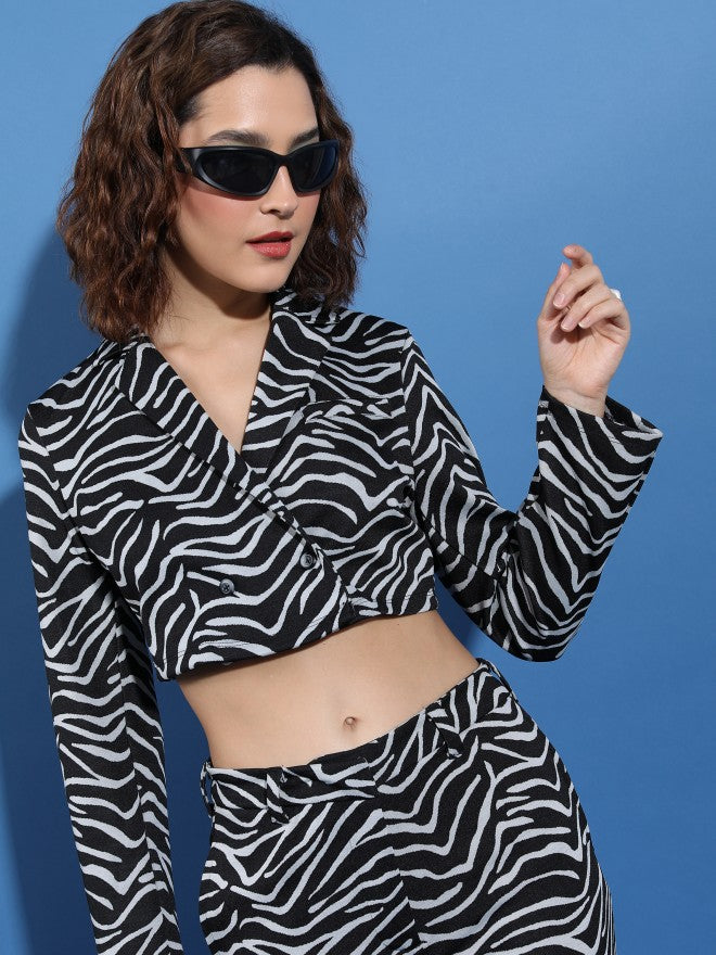 Tokyo Talkies Women Black/Grey Blazer With Flared Pants Co-Ords - Black - Image 8