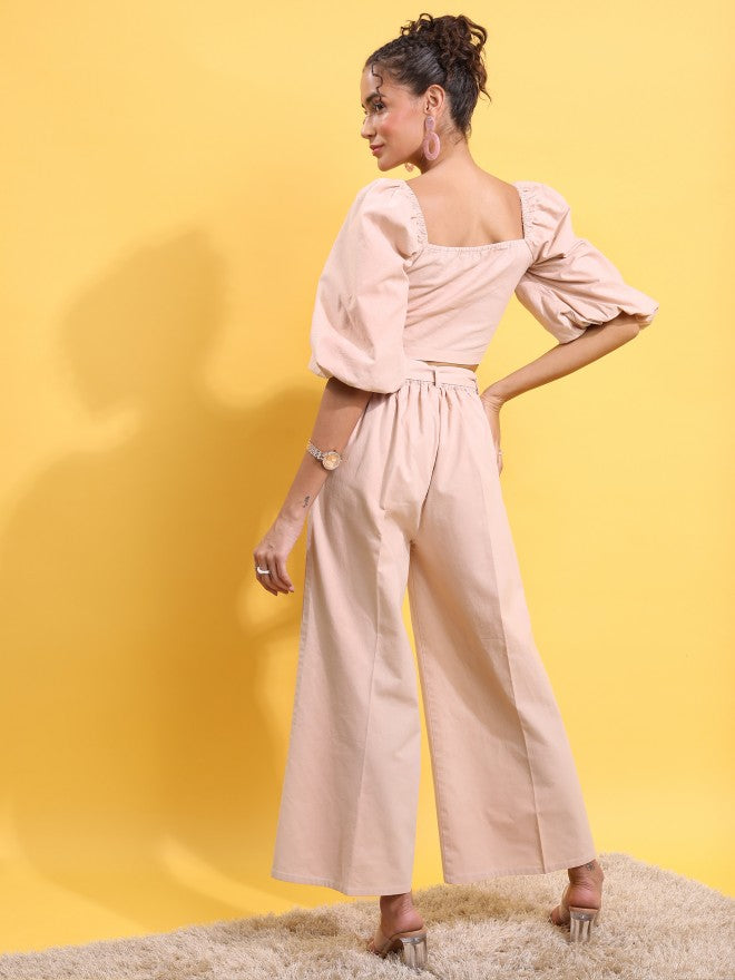 Tokyo Talkies Women Peach Top With Trouser - Peach - Image 3