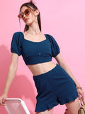 Tokyo Talkies Women Teal Top With Short - Teal - Image 1