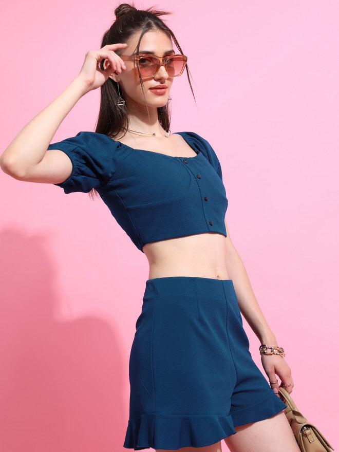 Tokyo Talkies Women Teal Top With Short - Teal - Image 6