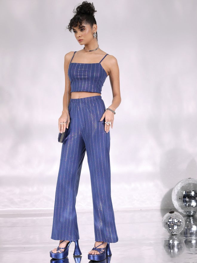 Tokyo Talkies Women Blue/Silver/Multi Top With Trousers Co-Ords - Blue - Image 2