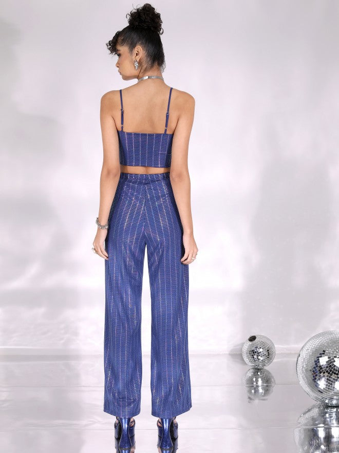 Tokyo Talkies Women Blue/Silver/Multi Top With Trousers Co-Ords - Blue - Image 3