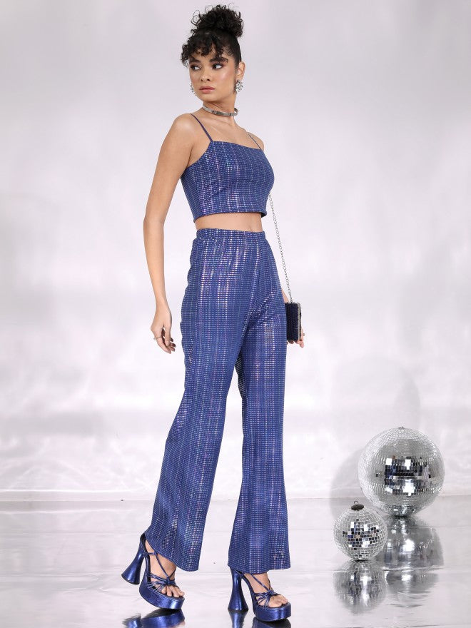 Tokyo Talkies Women Blue/Silver/Multi Top With Trousers Co-Ords - Blue - Image 4