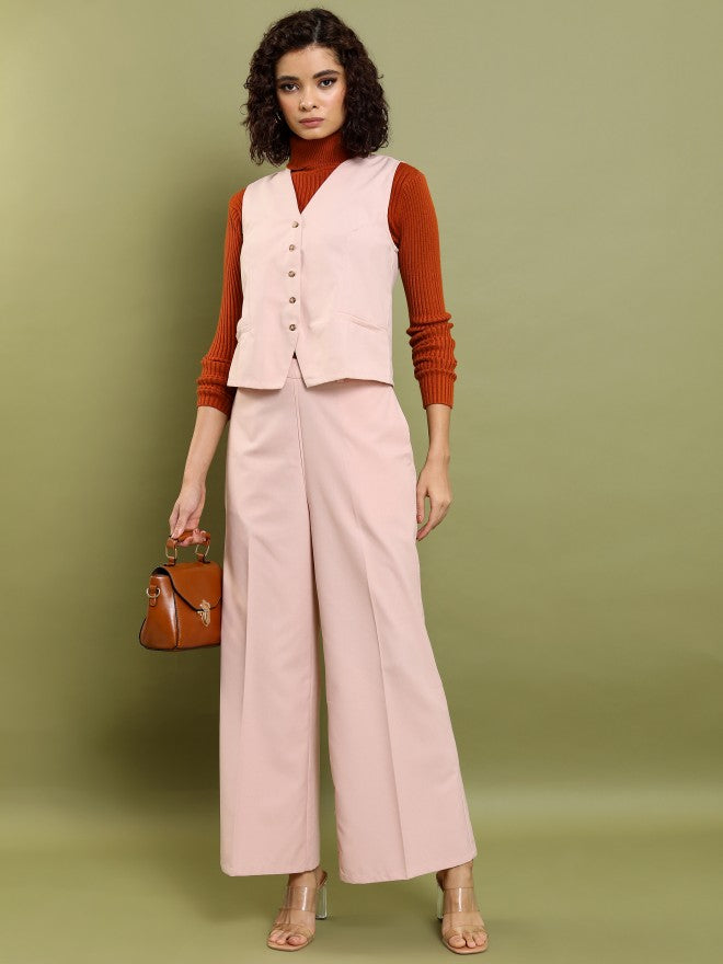 Tokyo Talkies Women Peach Blazer With Trouser - Peach - Image 1