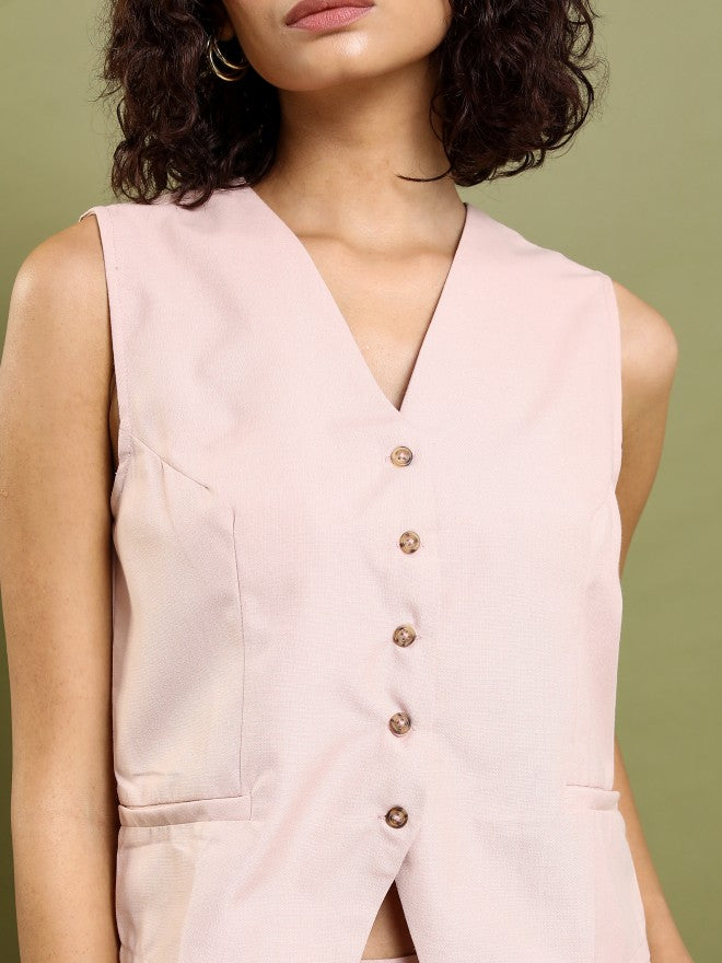 Tokyo Talkies Women Peach Blazer With Trouser - Peach - Image 5