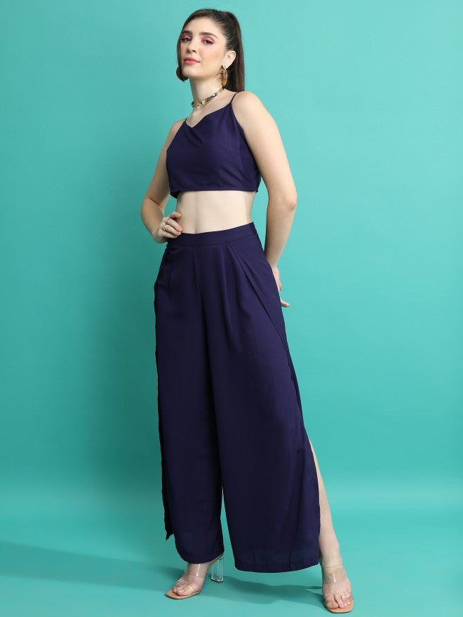 Tokyo Talkies Women Navy Blue Top With Trouser - Navy Blue - Image 2