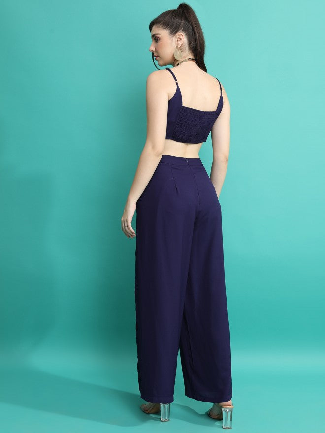Tokyo Talkies Women Navy Blue Top With Trouser - Navy Blue - Image 3