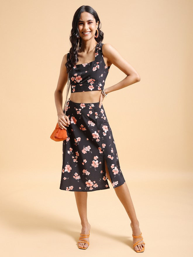 Tokyo Talkies Women Black/Pink Top With Skirt Co-Ords - Black - Image 1