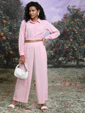 Tokyo Talkies Women Pink Top With Trouser Co-Ords - Pink - Image 1