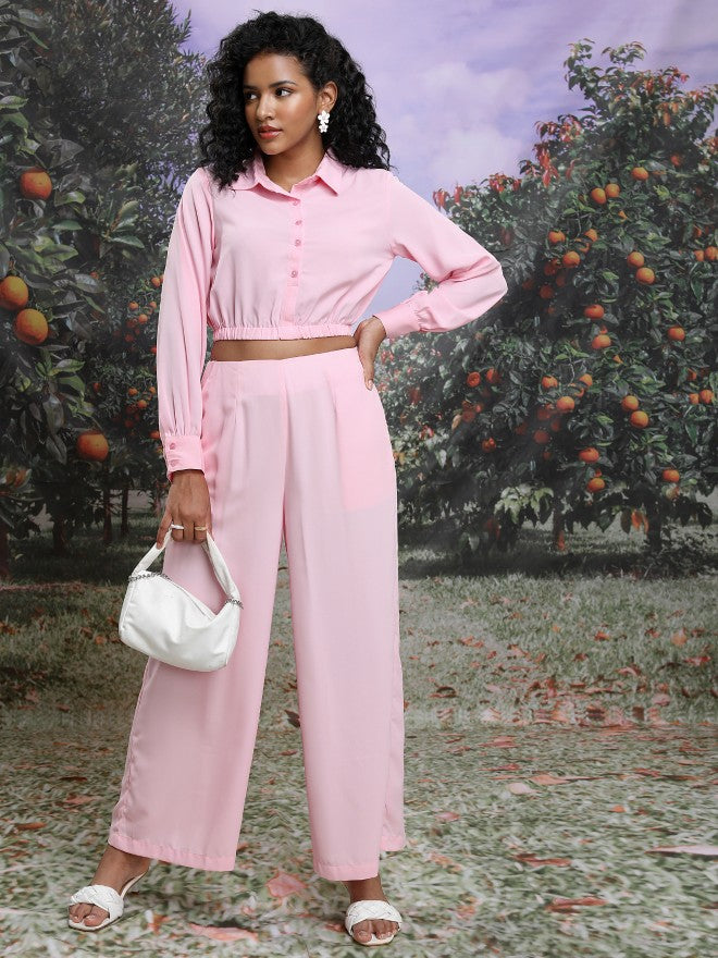 Tokyo Talkies Women Pink Top With Trouser Co-Ords - Pink - Image 1