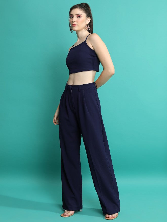 Tokyo Talkies Women Navy Blue Top With Trouser - Navy Blue - Image 2