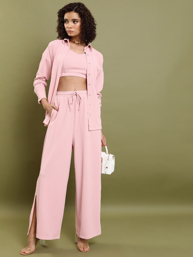 Tokyo Talkies Women Pink Shirt With Trouser - Pink - Image 1