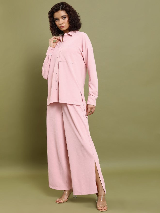 Tokyo Talkies Women Pink Shirt With Trouser - Pink - Image 2