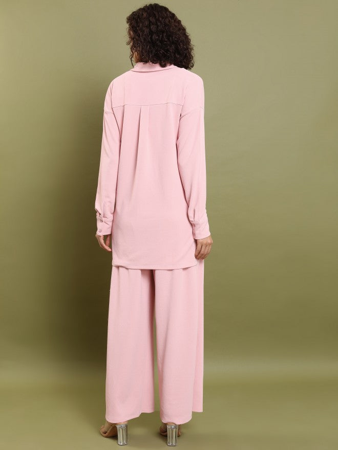 Tokyo Talkies Women Pink Shirt With Trouser - Pink - Image 3