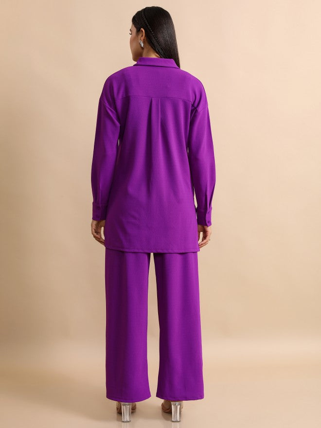 Tokyo Talkies Women Purple Shirt With Trouser - Purple - Image 3