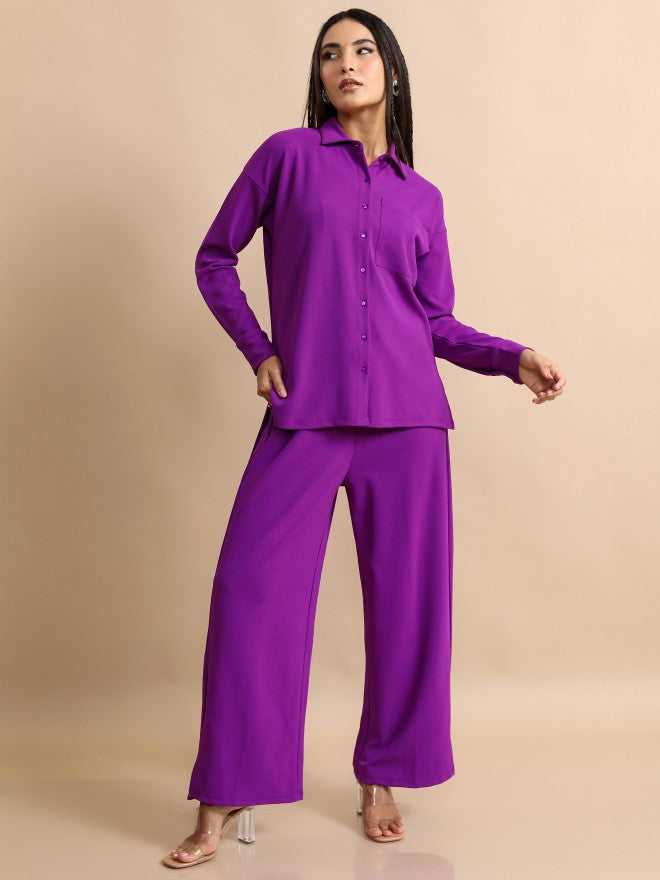 Tokyo Talkies Women Purple Shirt With Trouser - Purple - Image 4