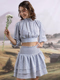 Tokyo Talkies Women Blue Top With Skirt Co-Ords - Blue - Image 1