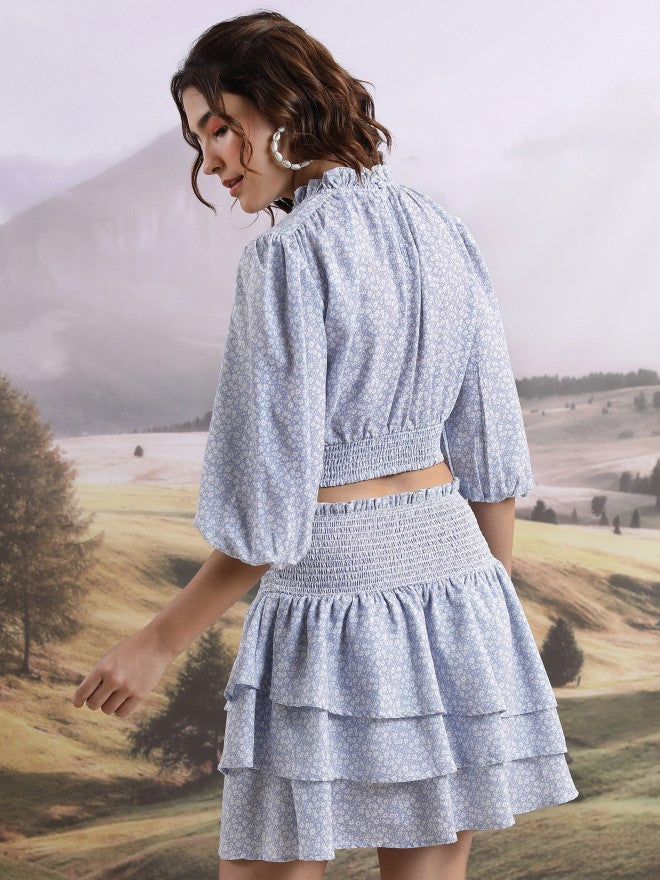 Tokyo Talkies Women Blue Top With Skirt Co-Ords - Blue - Image 3