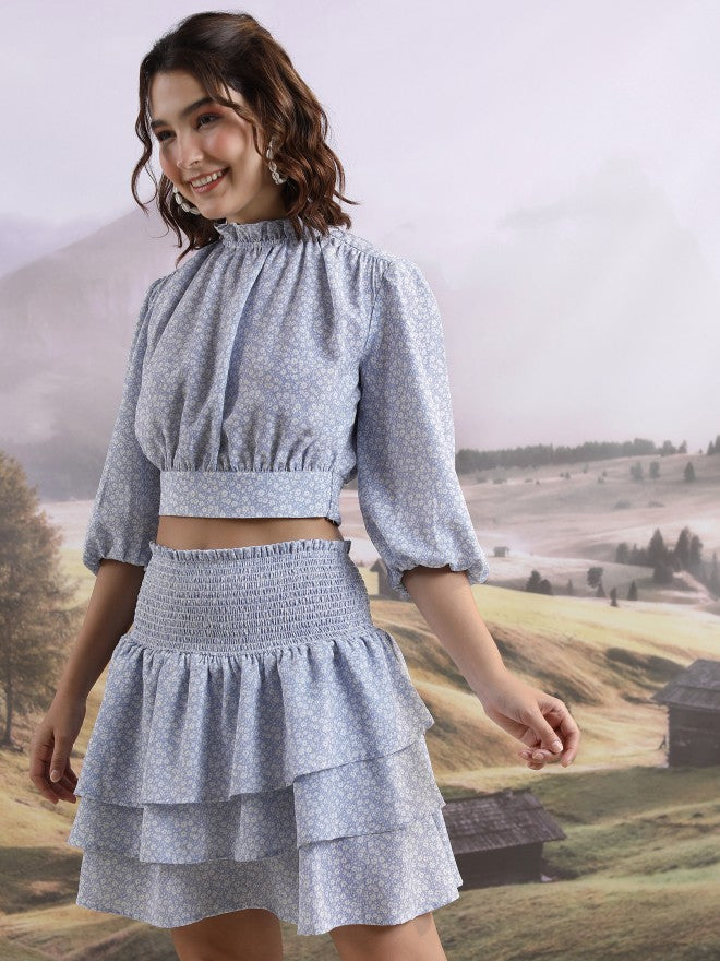Tokyo Talkies Women Blue Top With Skirt Co-Ords - Blue - Image 4