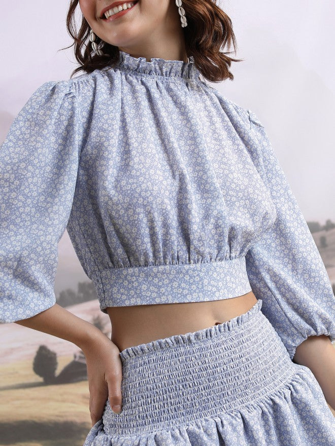 Tokyo Talkies Women Blue Top With Skirt Co-Ords - Blue - Image 5