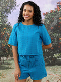 Tokyo Talkies Women Blue Top With Short - Blue - Image 1