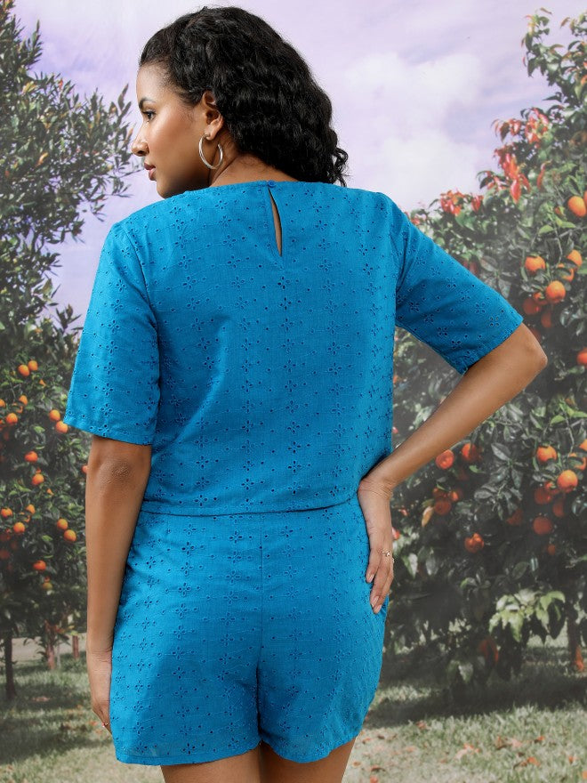 Tokyo Talkies Women Blue Top With Short - Blue - Image 3