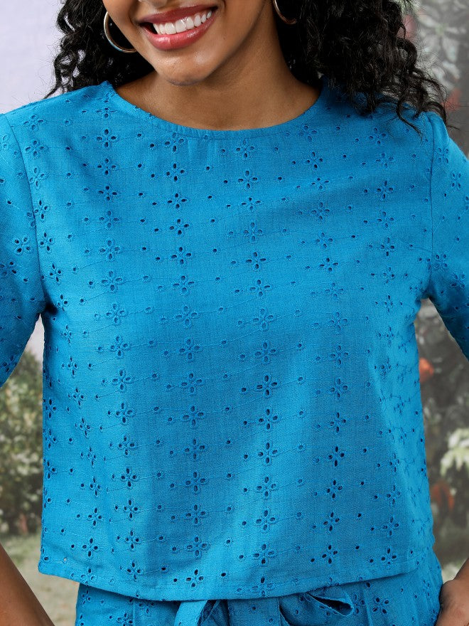 Tokyo Talkies Women Blue Top With Short - Blue - Image 5