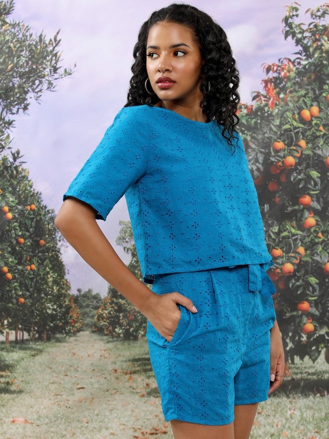 Tokyo Talkies Women Blue Top With Short - Blue - Image 6