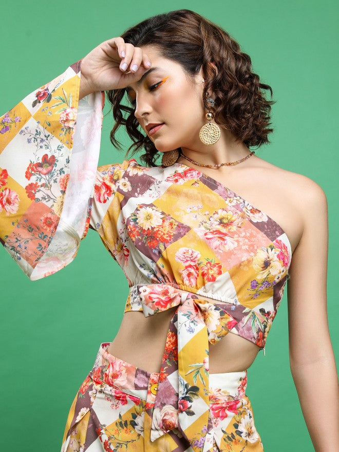 Tokyo Talkies Women Orange/Beige/Multi Top With Trouser Co-Ords - Orange - Image 2